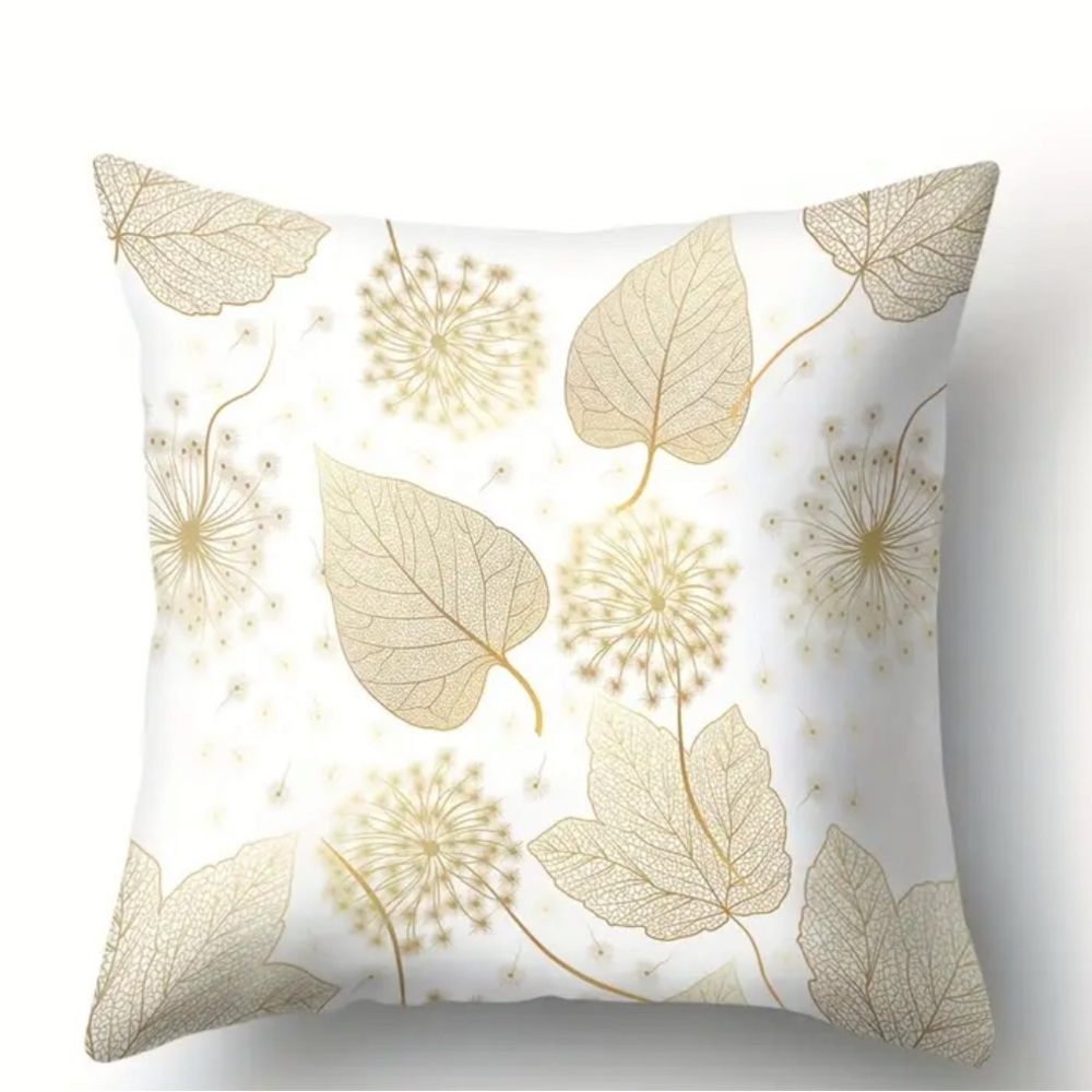 Golden leaf design throw pillow cover